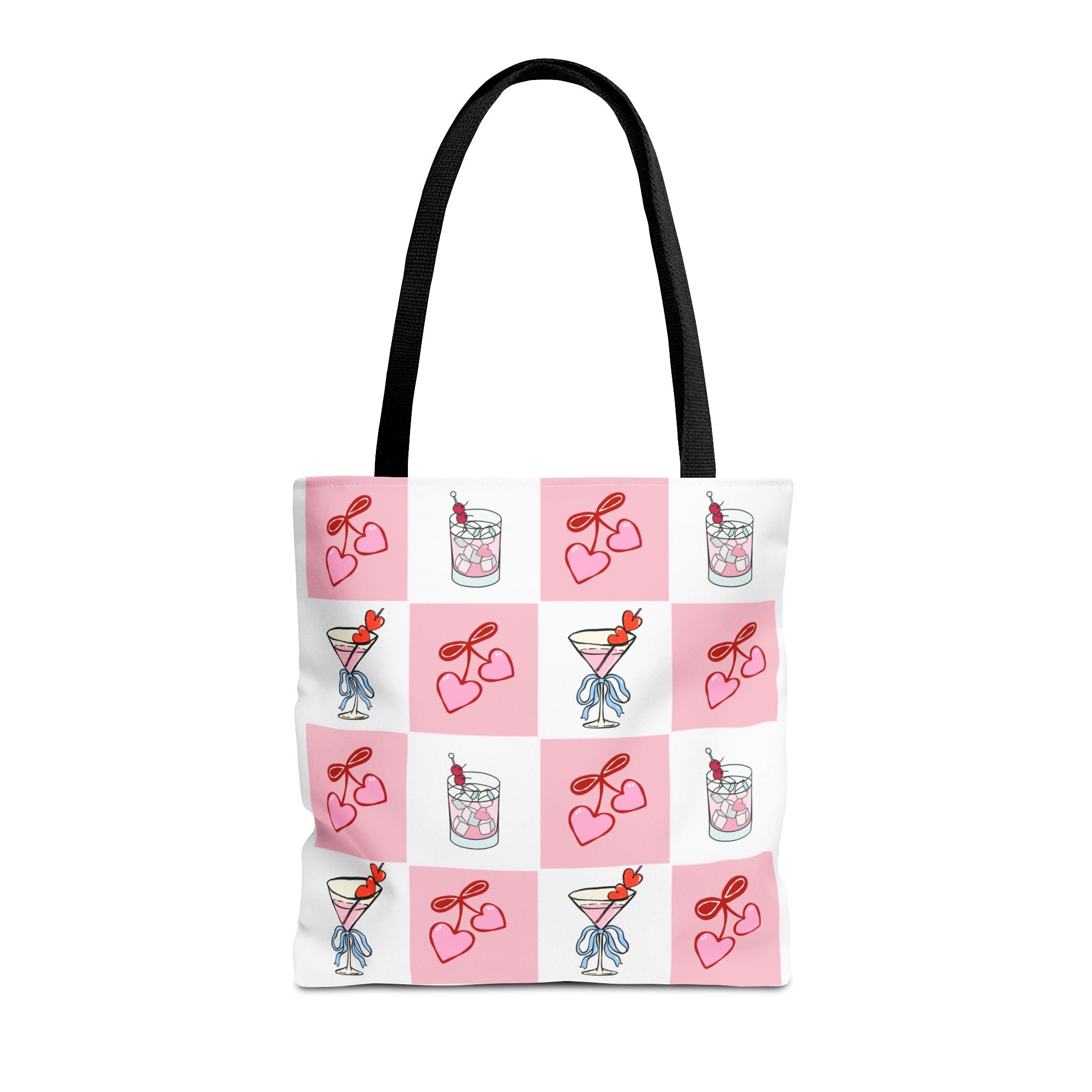 Valentine Cocktail Tote Bag – Pink Heart & Cherry Martinis AOP Tote