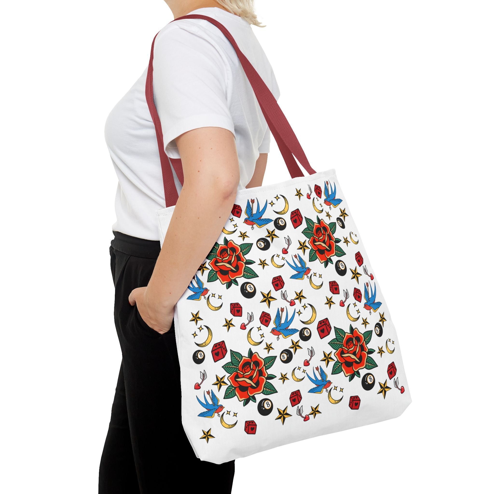 Vintage Tattoo Rose Pattern Tote Bag