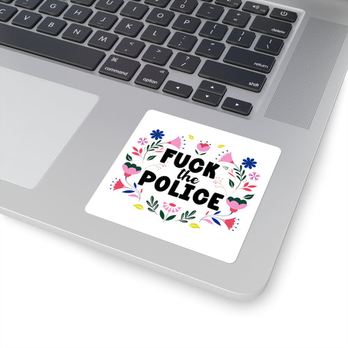 Boho Feminine 'Fuck The Police' Floral Protest Sticker Square Sticker.