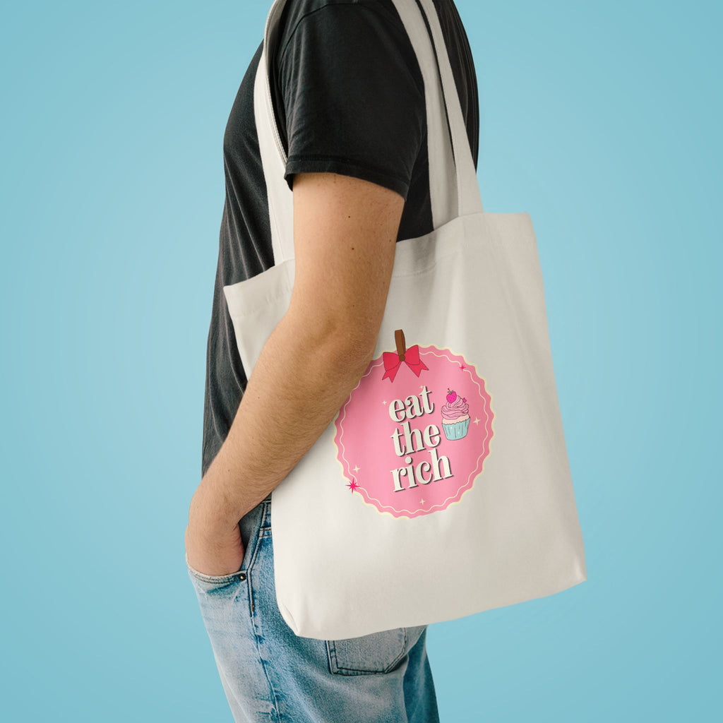 'Eat the Rich' Coquette Pink Cupcake Cotton Canvas Tote Bag