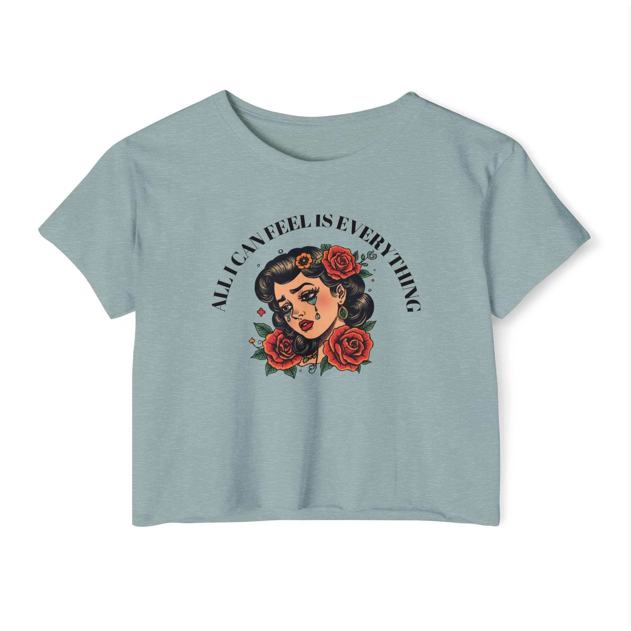 Retro Rose Tattoo 'All I Can Feel Is Everything' Graphic Empath Gift - Festival Crop Top