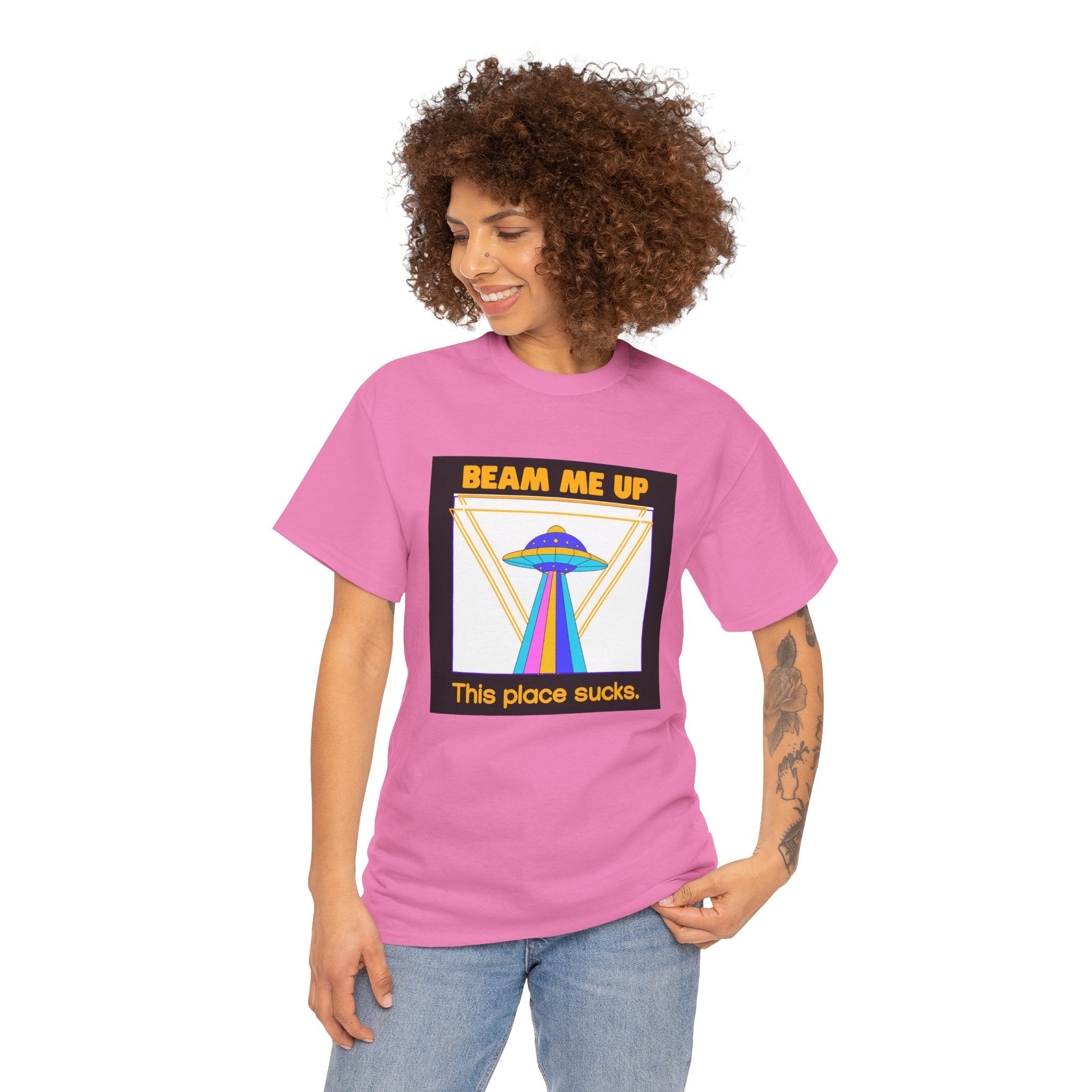 'Beam Me Up' Funny UFO Unisex Cotton T-Shirt